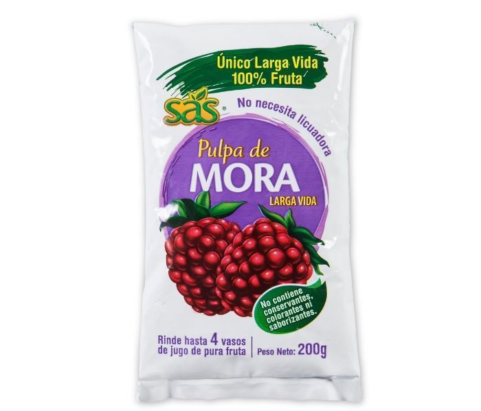 Paquete de pulpa de Mora SAS empaque LV 200gr