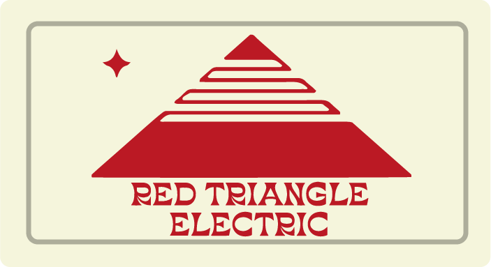 Logo for Red Triangle Electric featuring a red pyramid with horizontal lines and a four-pointed star on a light background.