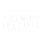 White logo for Property Specific Realty, featuring text within a rectangular frame.