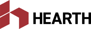 A hearth logo with a red arrow pointing to the right.