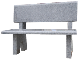 A gray stone bench with a white background