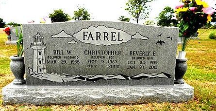 A gravestone with the name farrel on it