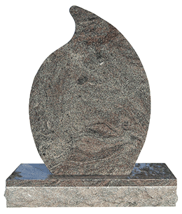 A gravestone with a leaf shaped design on it