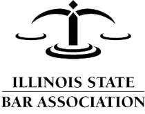 A black and white logo for the illinois state bar association.