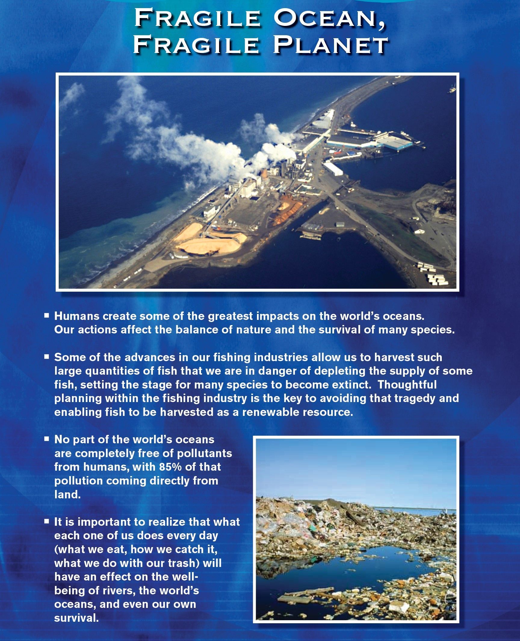 Industrial complex polluting ocean, title