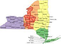 a map of new york state divided into three sections .