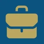 A yellow briefcase with a handle on a blue background.