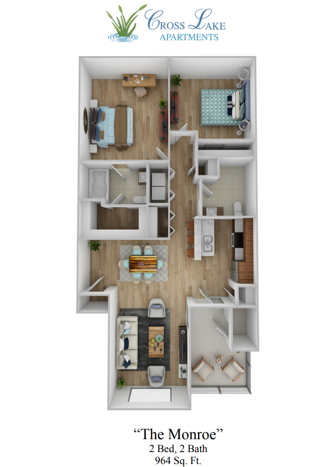 2 Bed, 2 Bath Floor Plan