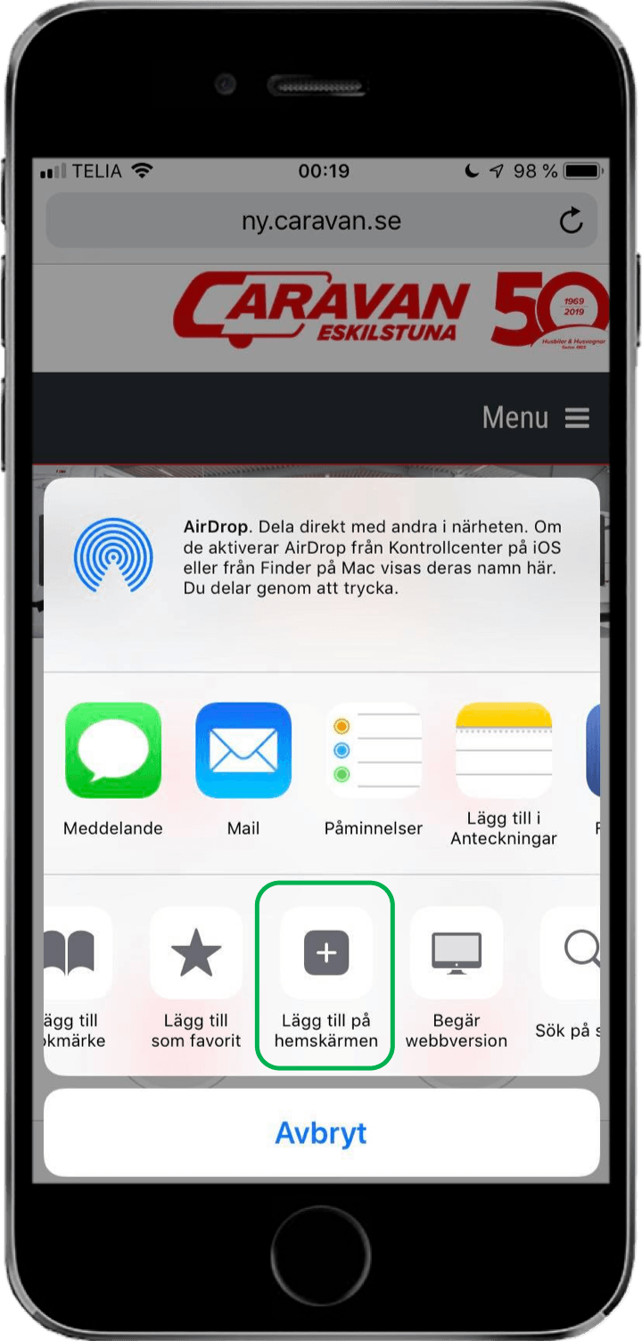 Lägg till på startskärmen - Android Caravan.se