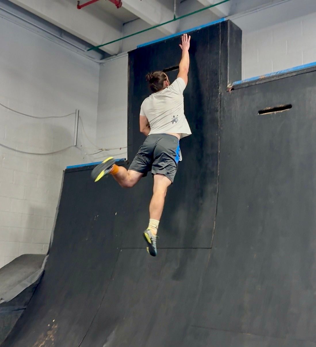 Man on warped wall
