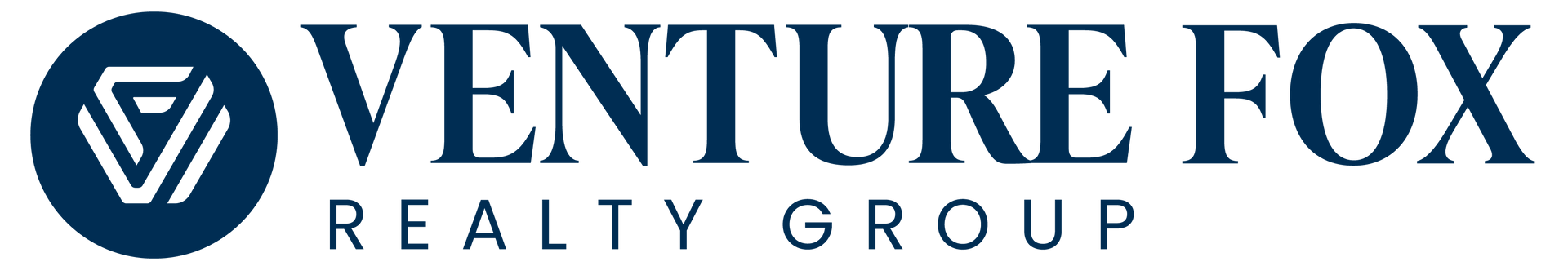 Logo for Venture Fox Realty Group with a blue circle, stylized 