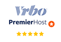 Vrbo PremierHost badge with five gold stars and orange star icon