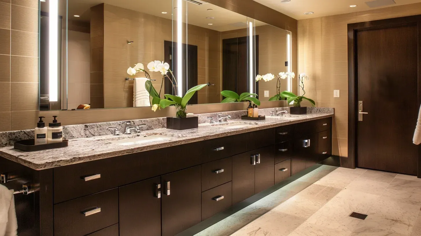 High-quality bathroom renovation Vancouver BC with integrated sink and engineered stone surface. Frameless shower enclosure installed. Completed by trusted local contractors.
Condo bathroom remodel Vancouver with compact vanity and space optimization. Porcelain tile flooring enhances durability. Designed specifically for strata property compliance.
Vancouver bathroom remodeling near me featuring heated tile floor and glass shower enclosure. LED vanity lighting enhances design. Fully licensed and insured bathroom renovation team.
Bathroom renovation Vancouver with rainfall shower and custom tile niche. Vanity hardware upgrade refreshes cabinetry. Delivered with detailed remodeling cost breakdown.
Vancouver luxury bathroom remodel showcasing marble vanity top and freestanding tub. Recessed lighting creates soft ambiance. Executed by senior-level bathroom builders.