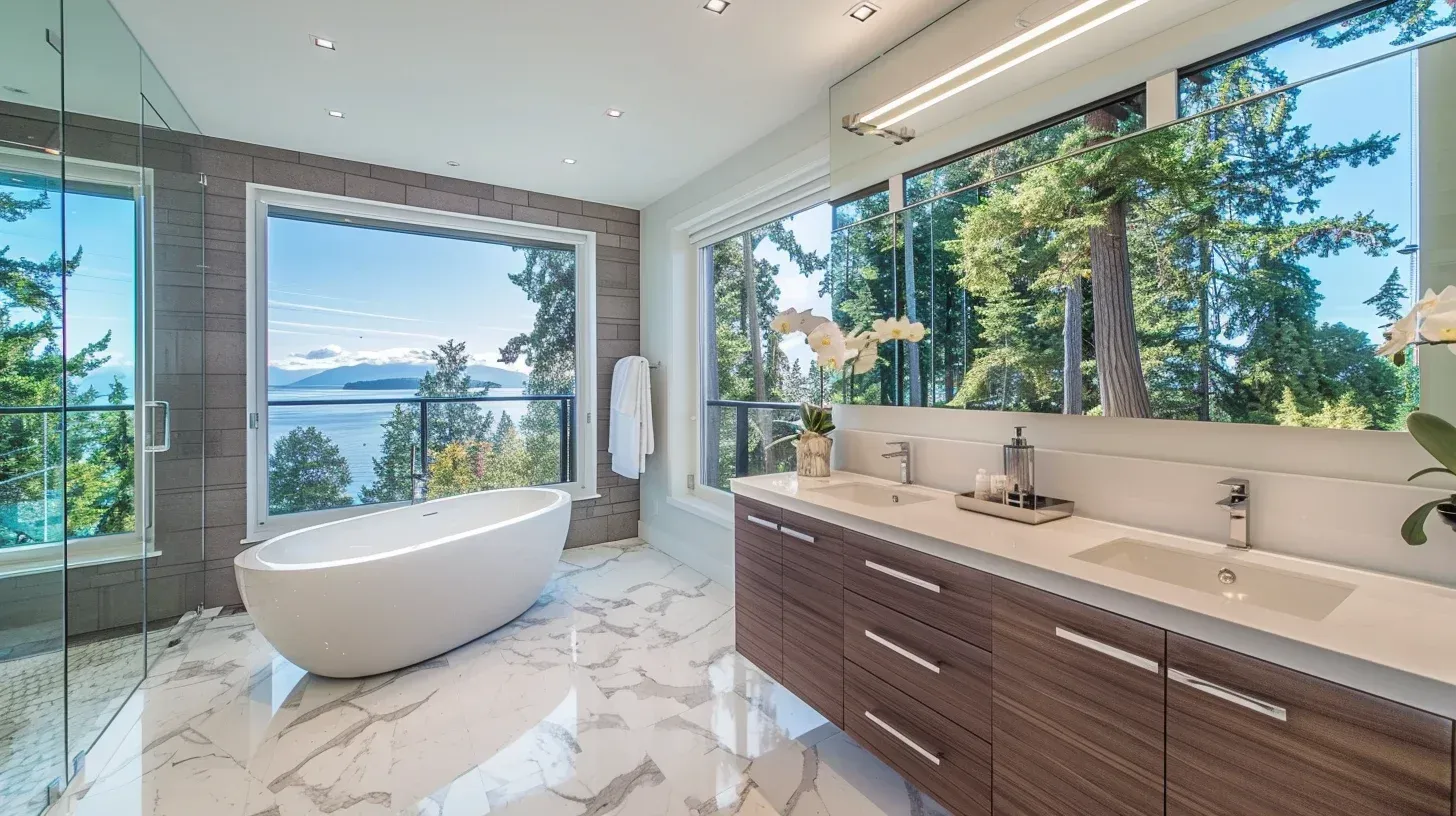 Bathroom remodeling Vancouver BC including vanity replacement and ventilation upgrade. Waterproof tile installation protects subfloor. Ideal for full home bathroom upgrades.
Vancouver bathroom renovation featuring quartz vanity and frameless glass enclosure. Heated floors improve comfort year-round. Installed by experienced Metro Vancouver contractors.
Bathroom renovation Vancouver Lower Mainland with custom tile shower and LED vanity mirror. Smart lighting automation installed. Sustainable bathroom remodeling options available.
Vancouver bathroom remodel transformation including layout redesign and drainage update. Waterproof membrane ensures structural integrity. Completed by licensed renovation specialists.
Complete bathroom remodeling Vancouver BC with demolition, waterproofing, and full rebuild. Double vanity and freestanding tub installed. Delivered by award-winning Vancouver bathroom renovation experts.