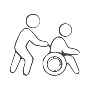 Symbolische Darstellung: Pflegekraft schiebt Rollstuhl mit Person