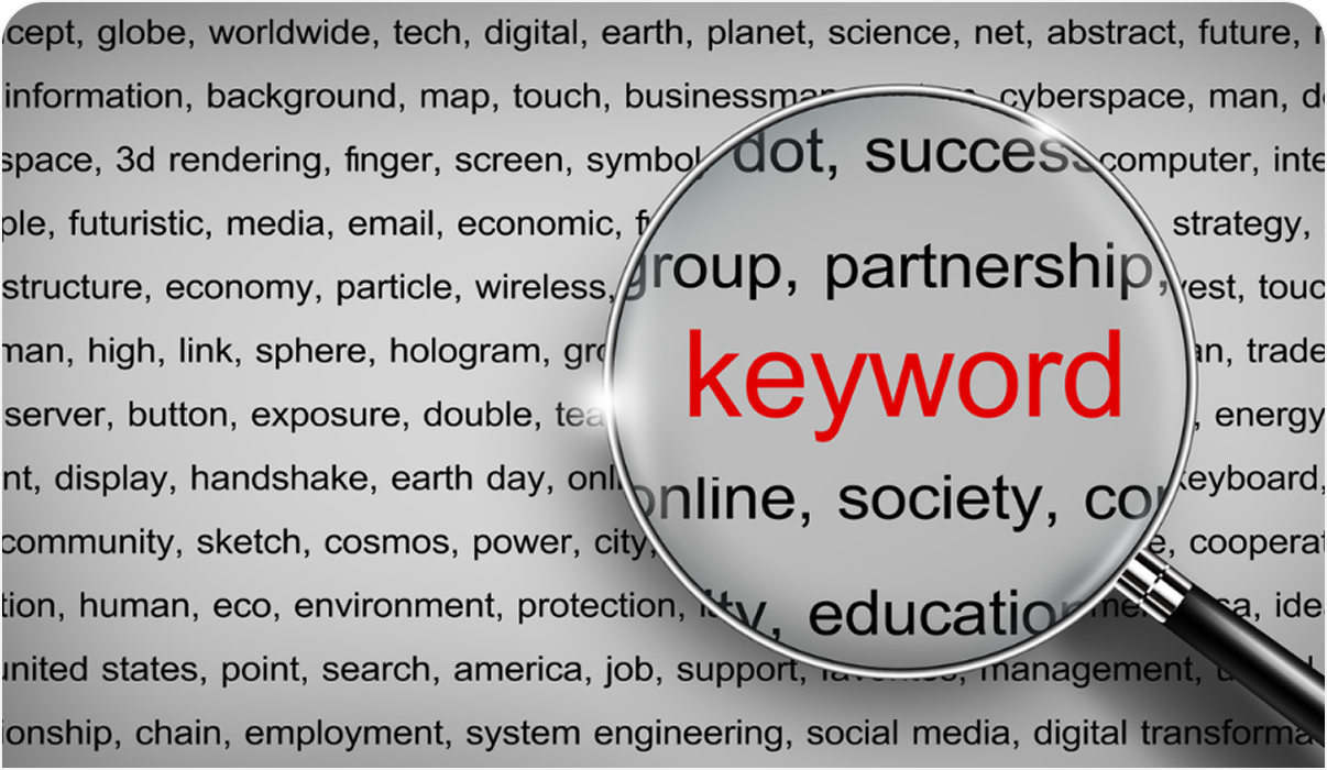 A magnifying glass with the word keyword on it