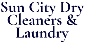 A logo for sun city dry cleaners and laundry