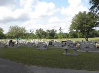 Graveyard with numerous headstones on a grassy field, under a cloudy sky.