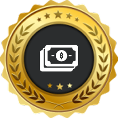 Gold seal with a check mark, indicating approval.