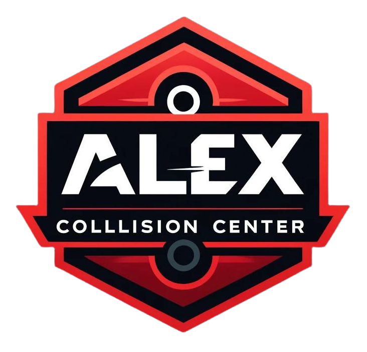 Alex collision center logo on a white background