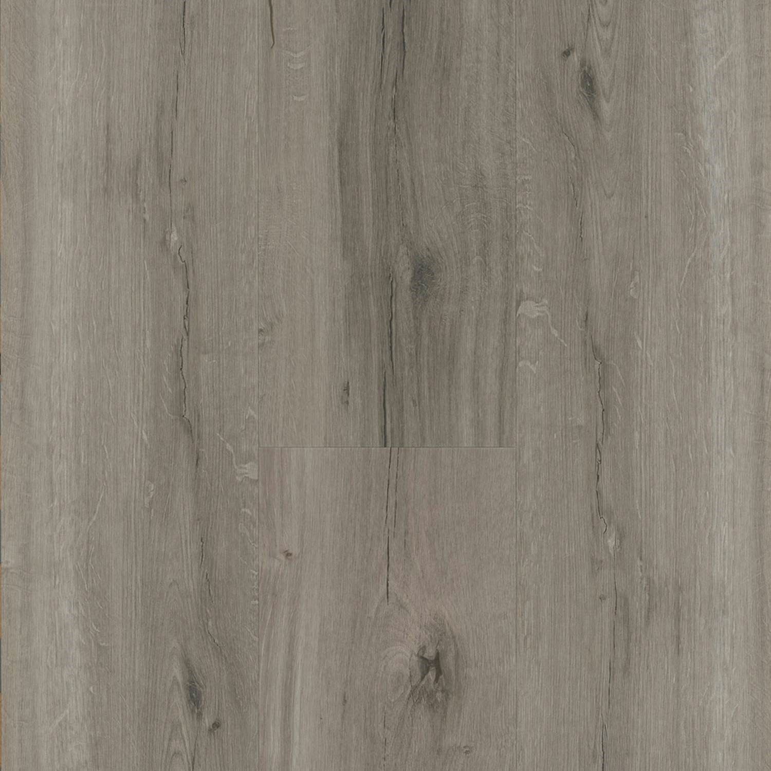 Nærmynd af gráu viðargólfi á hvítum bakgrunni.