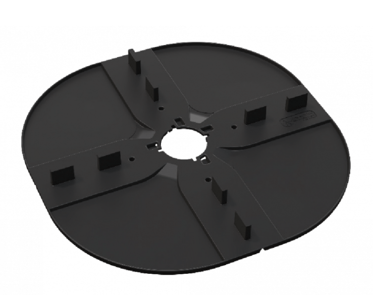 Svartur plastdiskur með gati í miðjunni