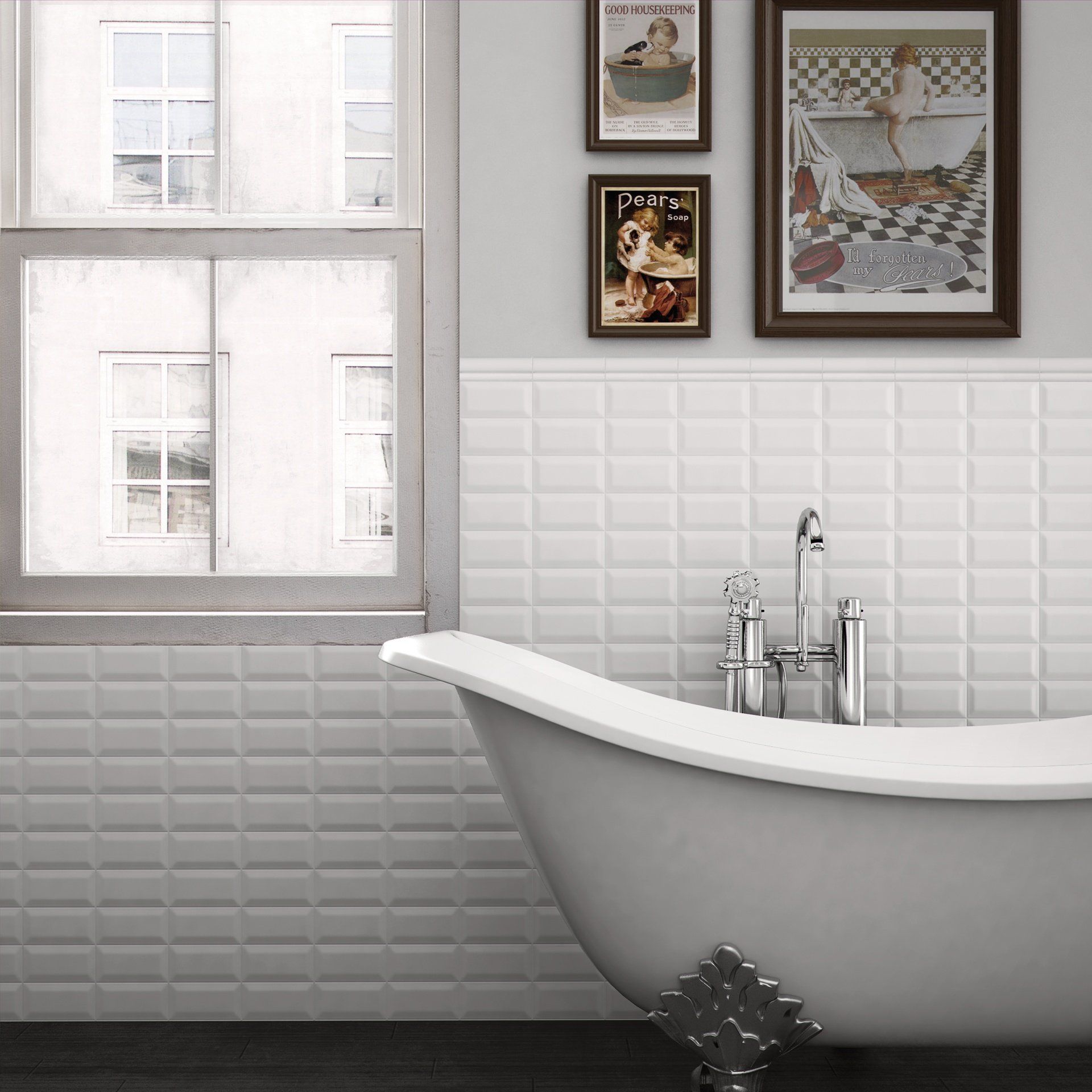 Baðherbergi með klófótarkari og glugga