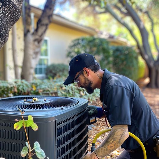 Two people doing yoga outside. One in pink, one in white, arms outstretched, smiling.