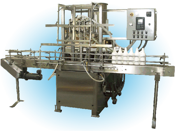 Industrial bottle filling machine.