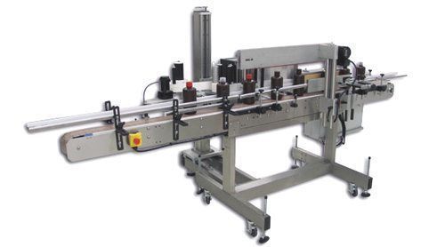 Industrial bottle labeling machine.