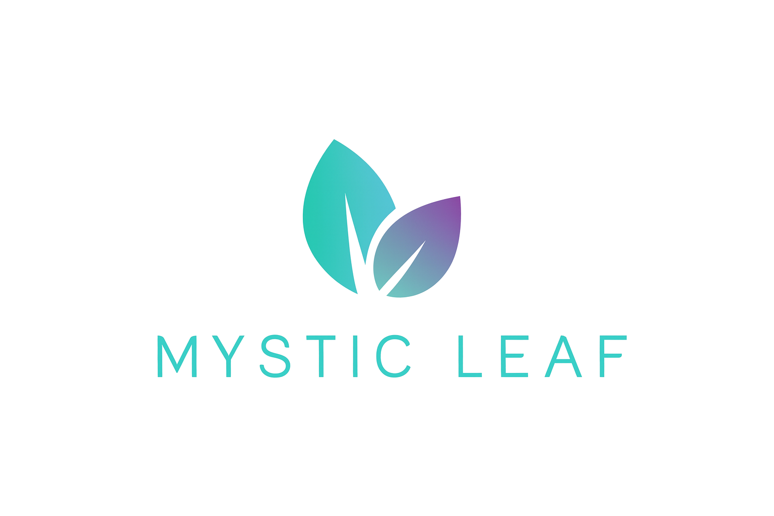Teal logo: two leaves with text