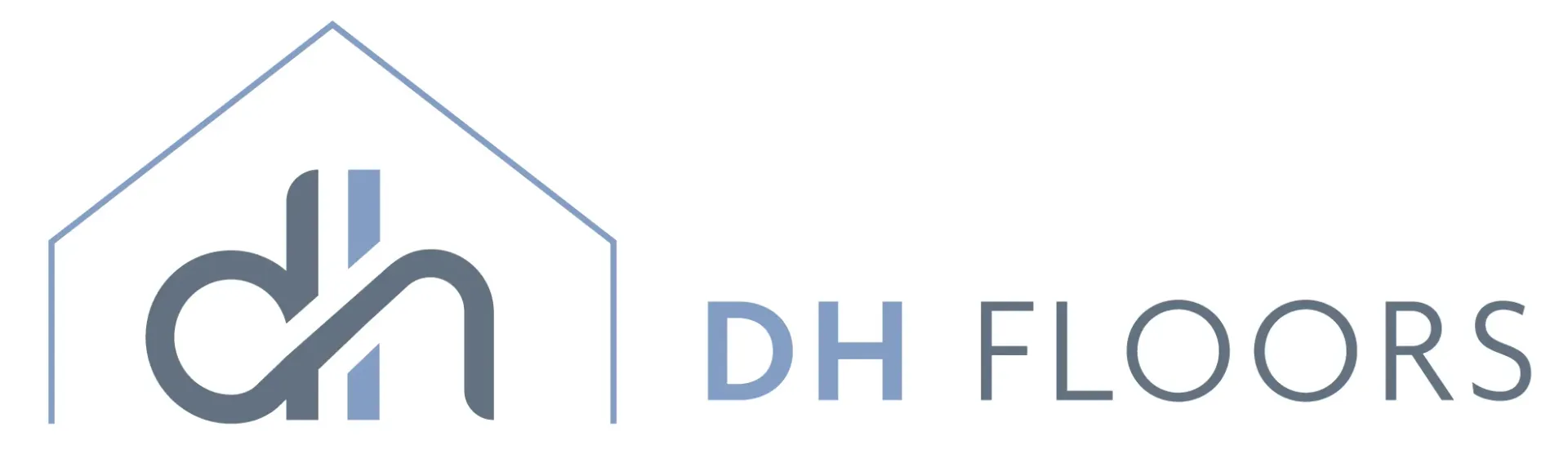 The dh floors logo is a house with a roof on Floor Source Website