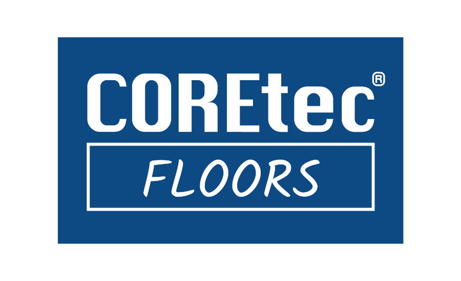 The coretec floors logo is blue and white on a white background on Floor Source Website