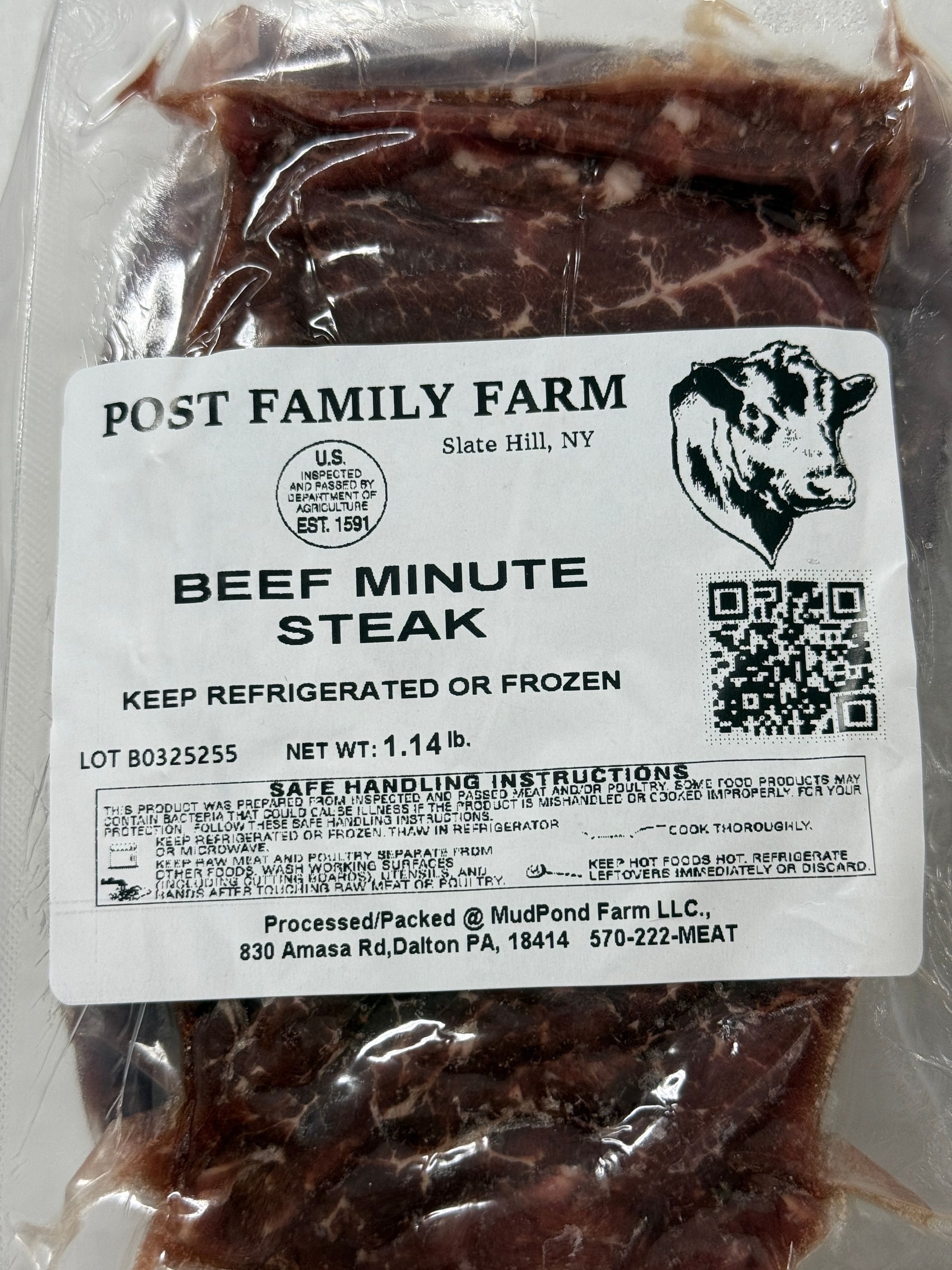 Beef minute steak package from Post Family Farm.