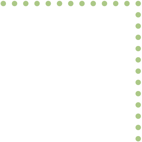 A corner border with green polka dots on a white background.