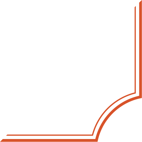 A red and white border with a curved corner on a white background.