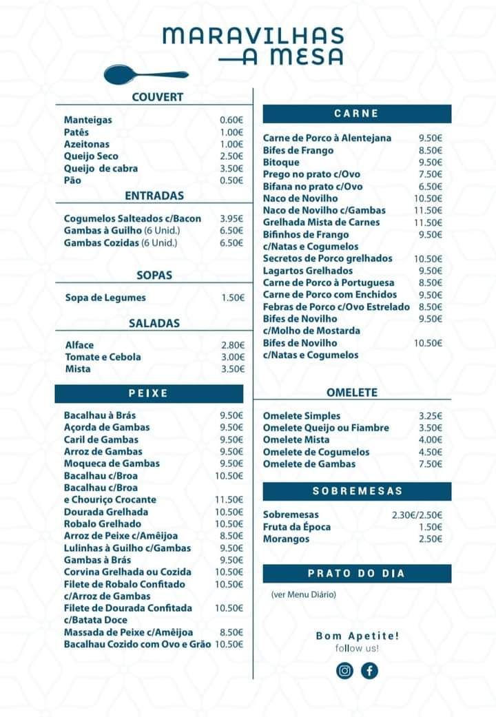 Menu Maravilhas à Mesa