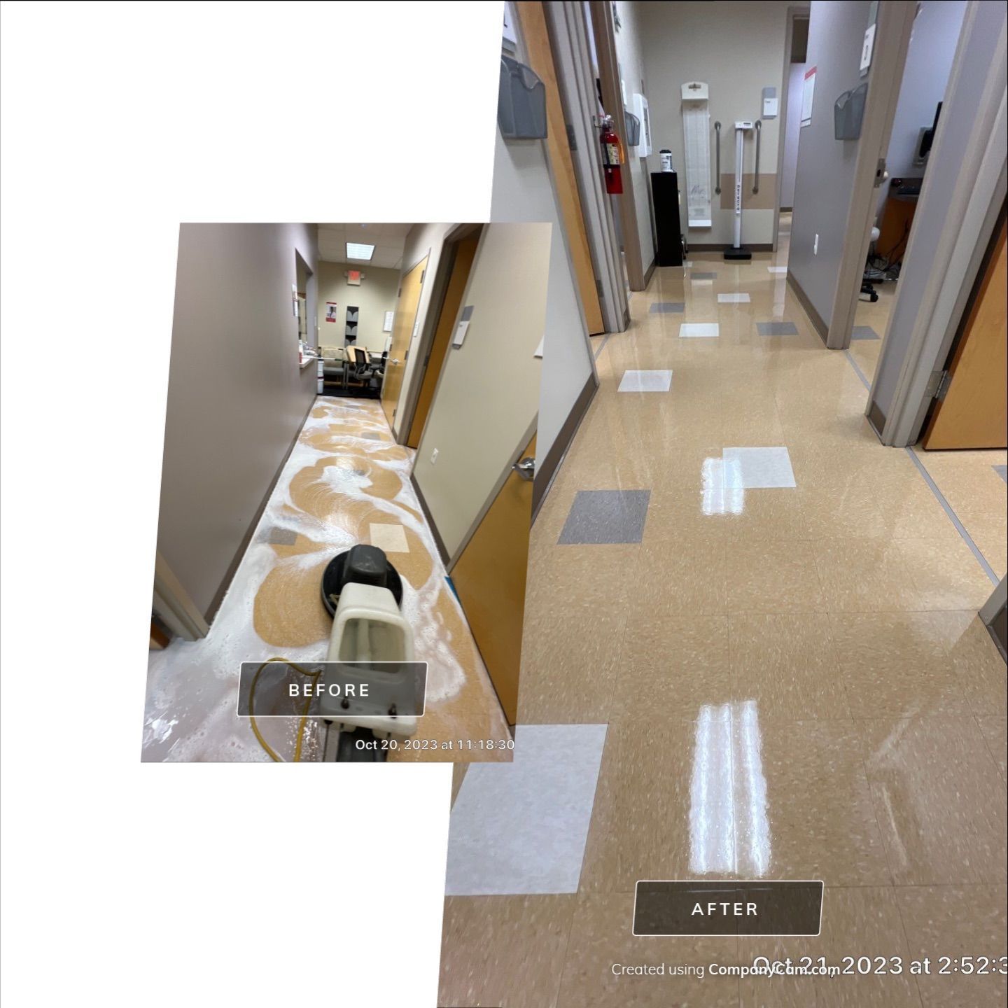A before and after photo of a hospital hallway