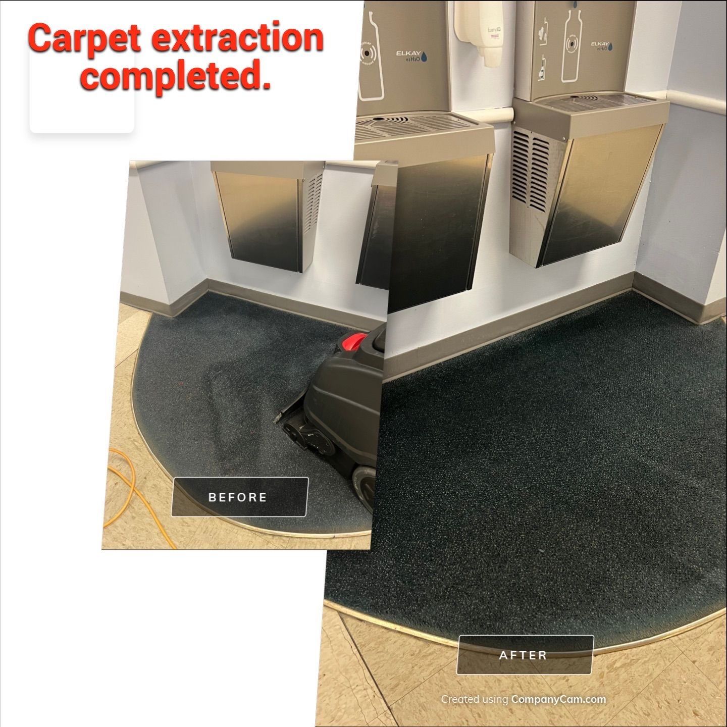 A before and after picture of a carpet extraction
