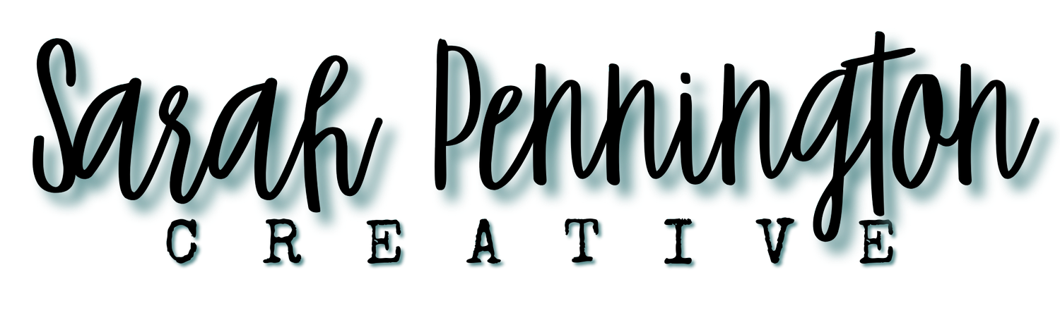 The logo for sarah pennington creative is written in black on a white background