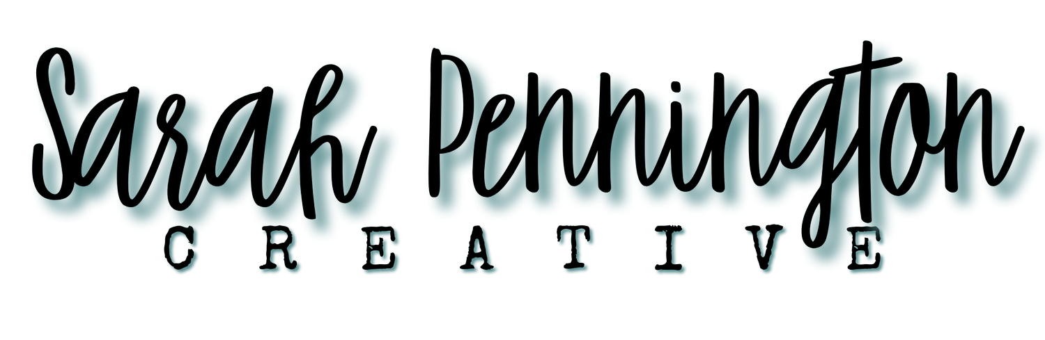 The logo for sarah pennington creative is written in black on a white background