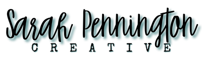 The logo for sarah pennington creative is written in black on a white background