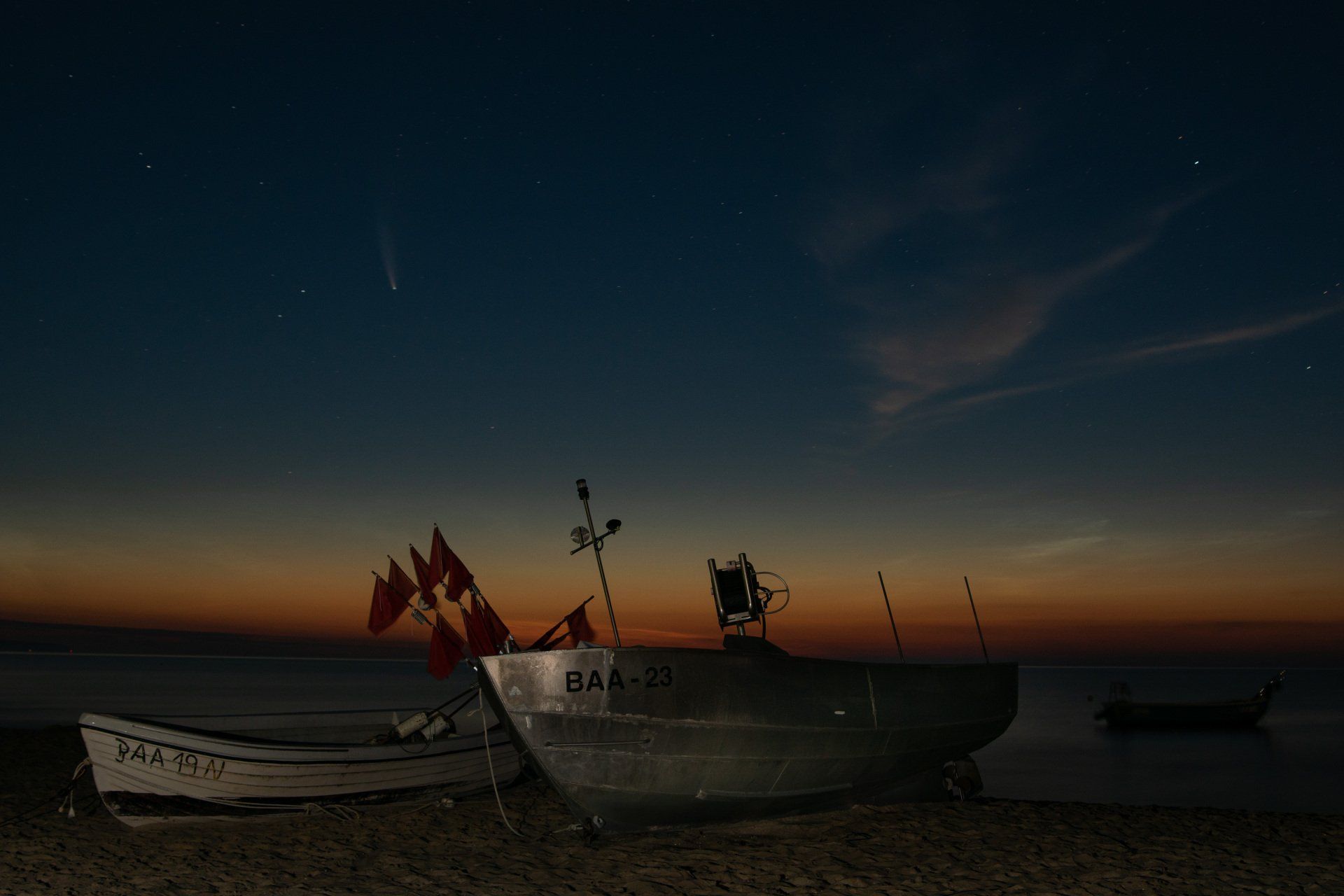 Rügen, Mecklenburg Vorpommern, Sonneninsel, Nacht, Sterne, Neowize, Komet, Boot, Fischerstrand, Baabe, Ostsee, Strand, Sternenhimmel