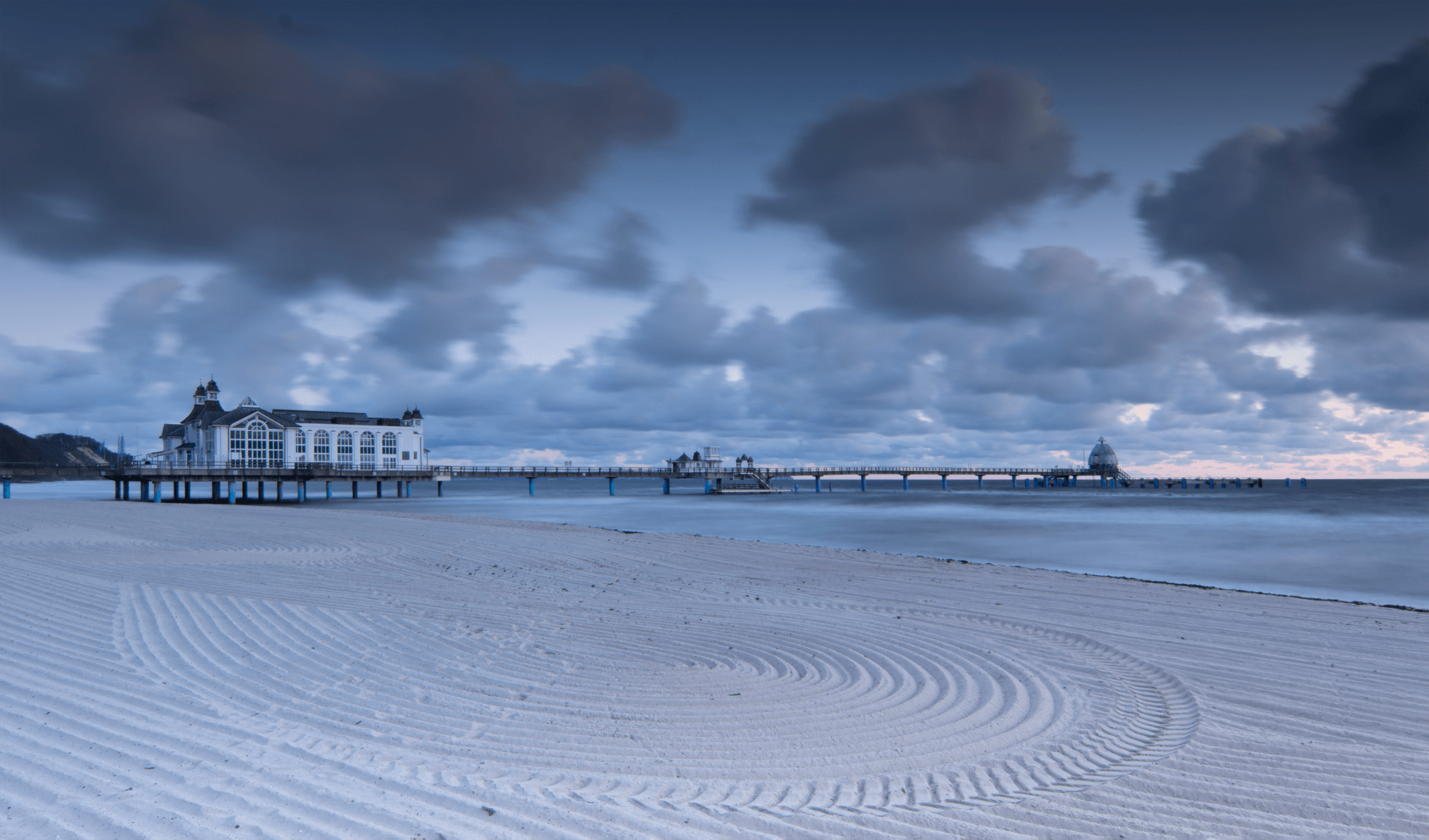Rügen, Mecklenburg-Vorpommern, Vorpommern, Sellin, Seebrücke, Strand, Kreis, Wolken, Ostsee
