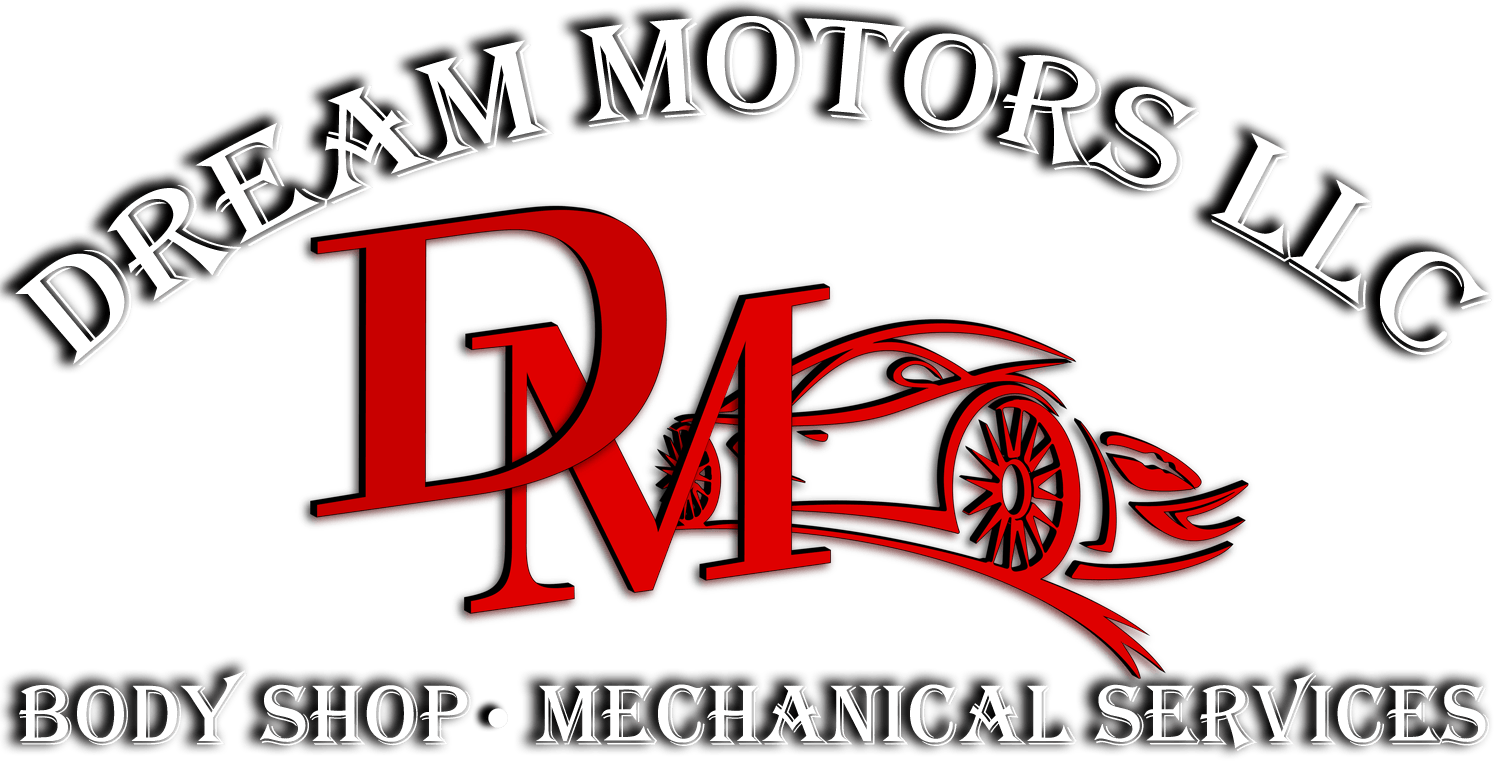 The logo for dream motors llc is a body shop and mechanical services company.