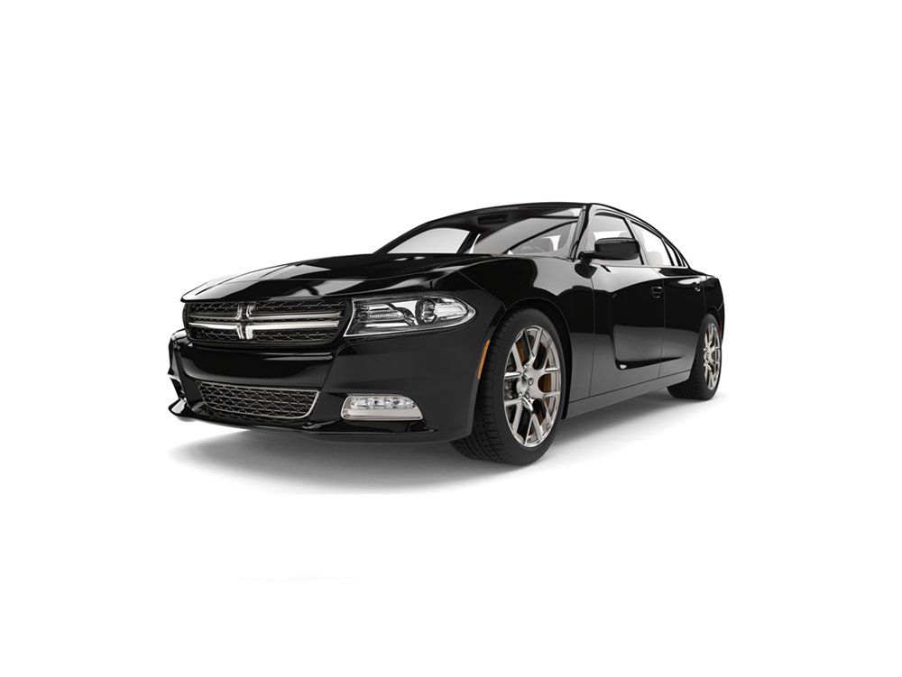 A black dodge charger is shown on a white background.