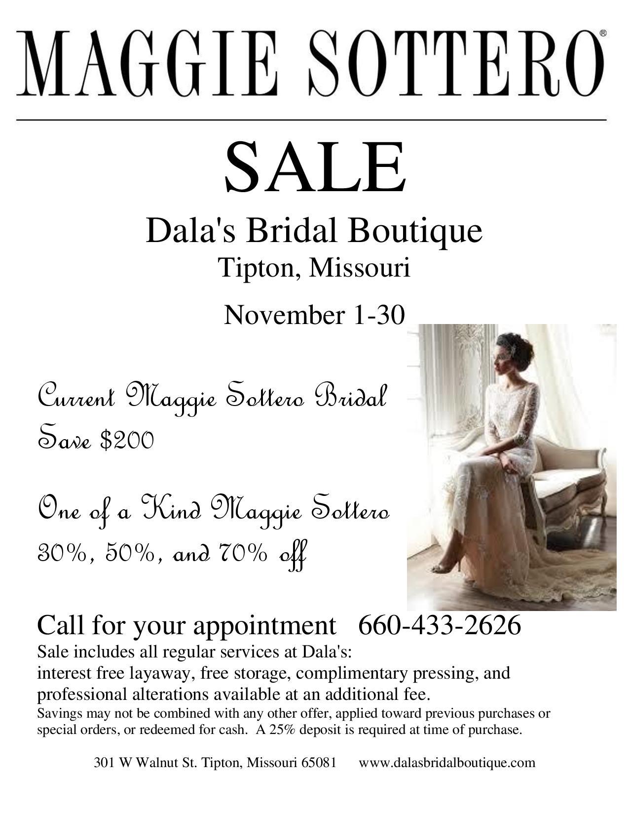 Maggie Sottero Sale Dala's Bridal Boutique November 1- 30