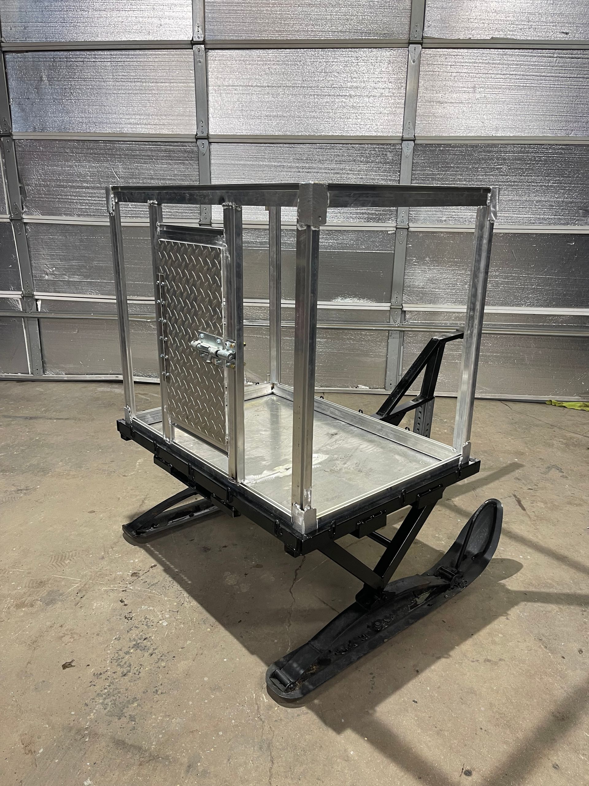 snowmobile trailer, aluminum dog box.