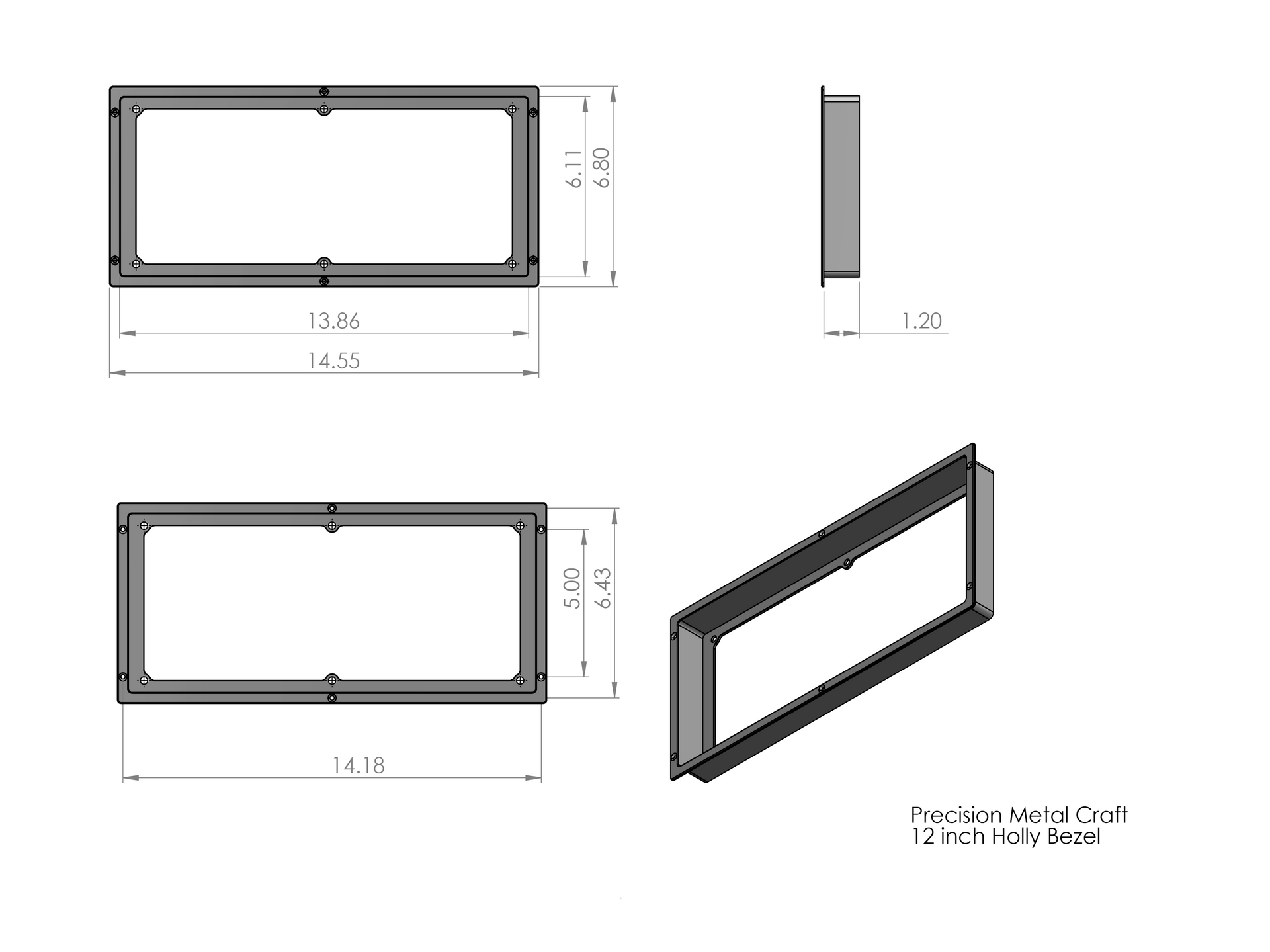 A black billet dash mount bezel made by Precision Metal Craft for a Holley 12.3.