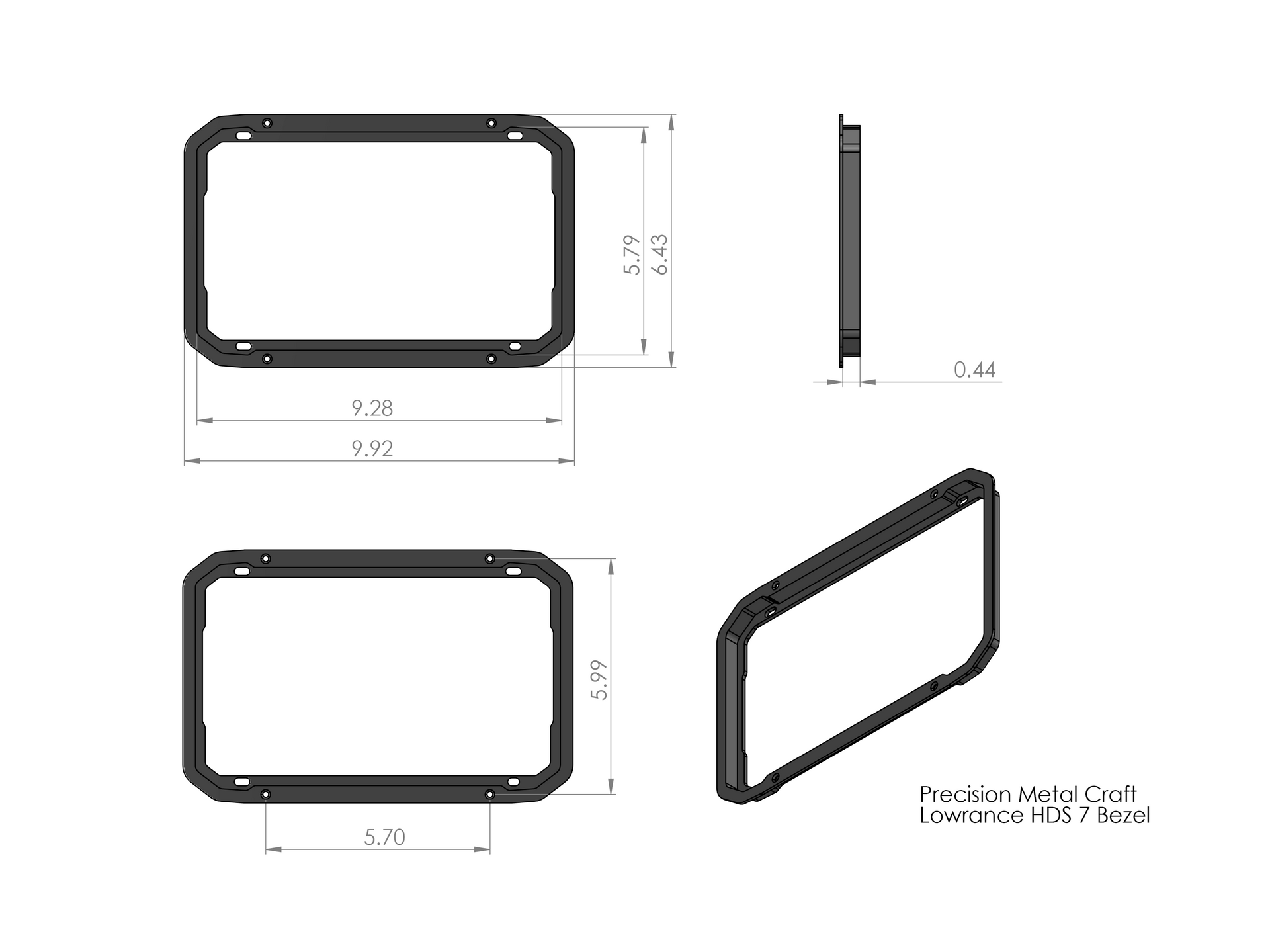 A black billet dash mount bezel made by Precision Metal Craft for a Lowrance GPS.